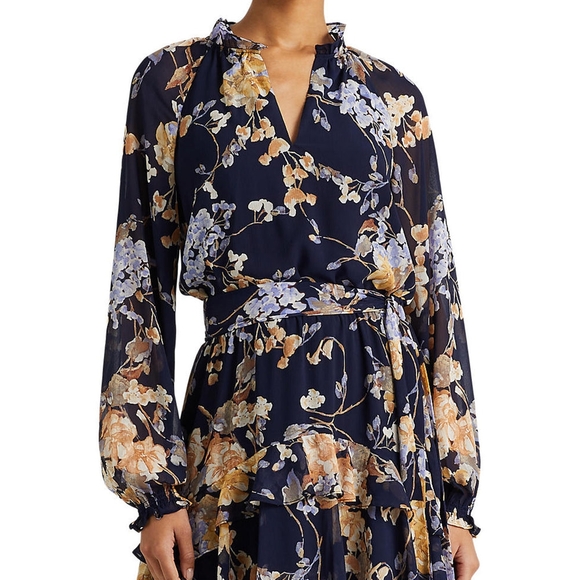 Lauren Ralph Lauren
Women's Floral Belted Crinkle Georgette Dress Navy Multi - Picture 4 of 4